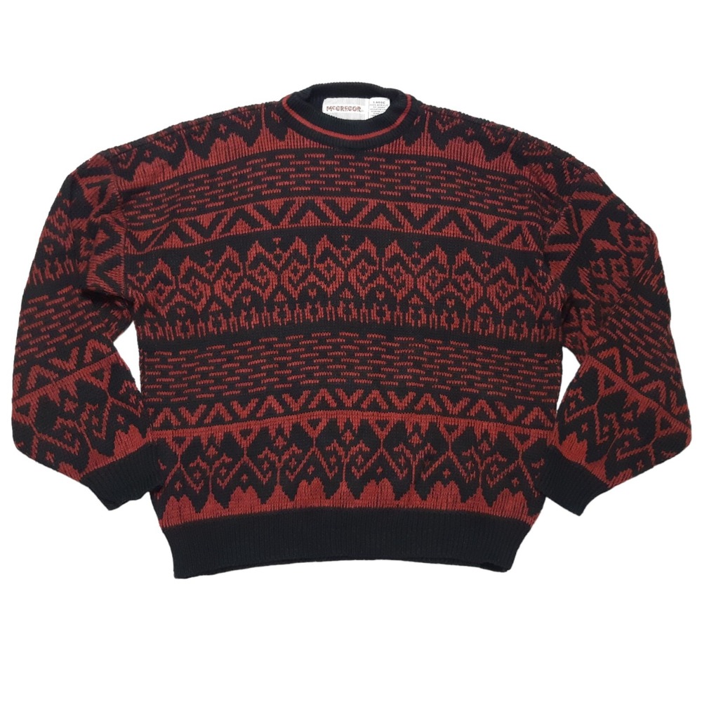 Vintage McGregor Sweater Mens Large Red Black Southwestern Knit‎ Grandpa Grunge